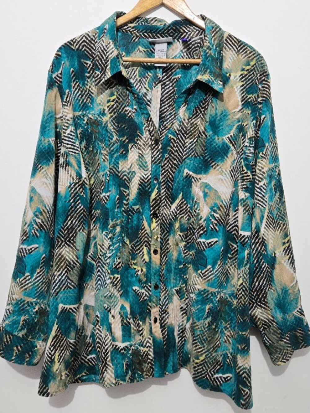 Catherines Womens Button Up Shirt Top Size 3XWP Collared Artsy Flowy Office Work
